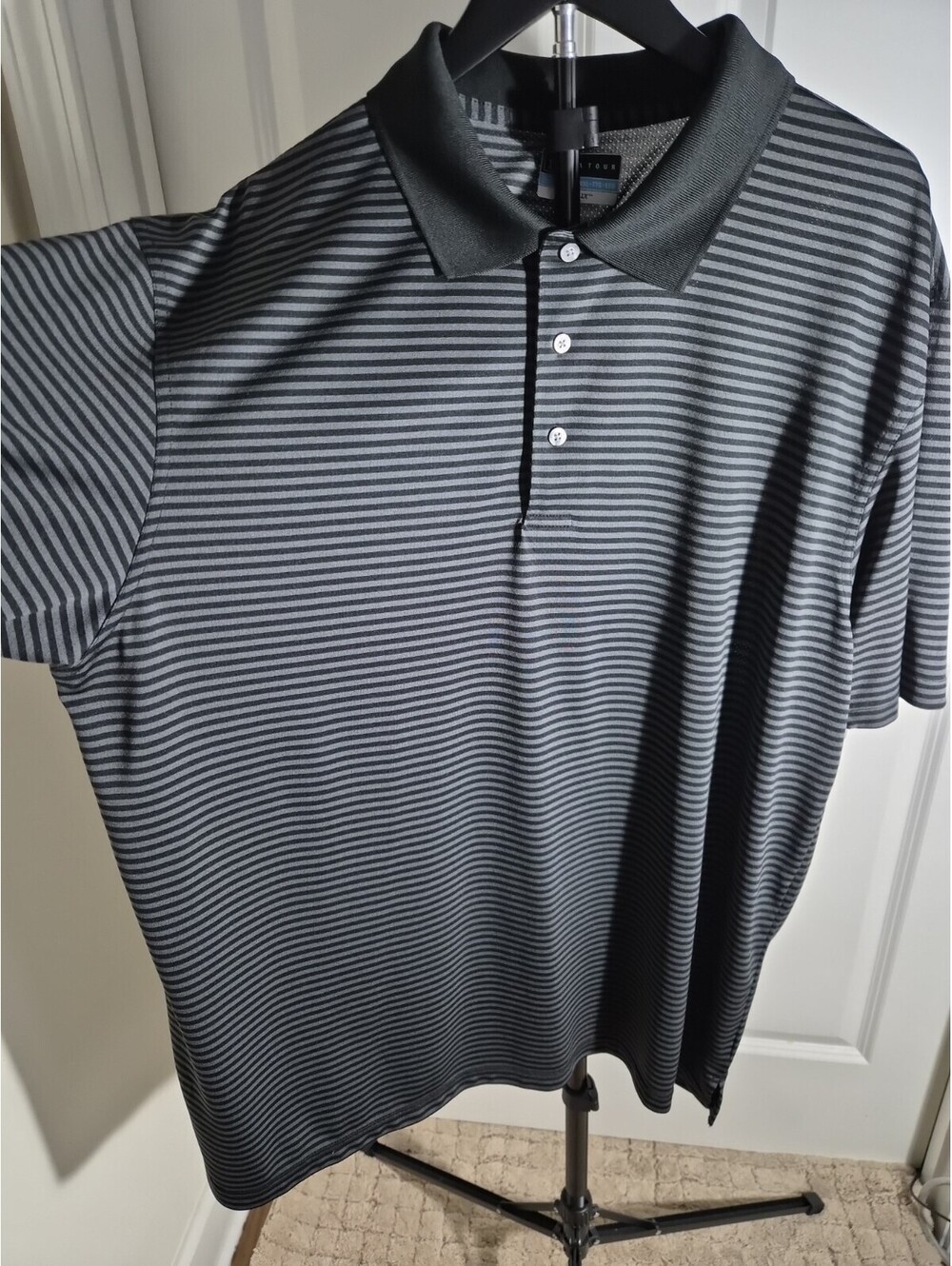 PGA Tour Airflux Golf Polo Shirt XXL  Black w/gray Stripes Short Sleeve
